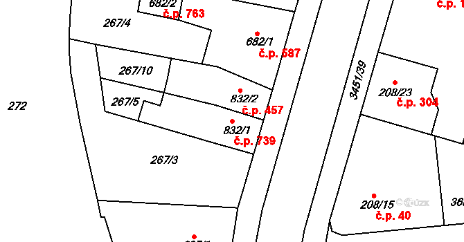 Lysá nad Labem 739 na parcele st. 832/1 v KÚ Lysá nad Labem, Katastrální mapa
