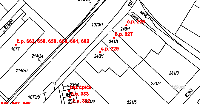Bohosudov 229, Krupka na parcele st. 243/1 v KÚ Bohosudov, Katastrální mapa