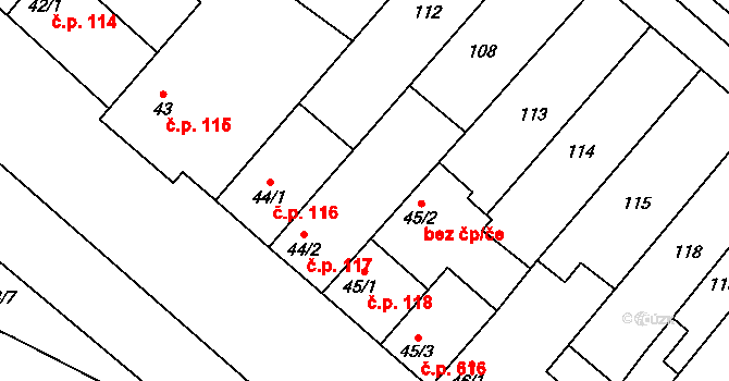 Hrotovice 117 na parcele st. 44/2 v KÚ Hrotovice, Katastrální mapa