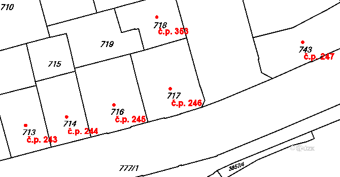 Ponava 246, Brno na parcele st. 717 v KÚ Ponava, Katastrální mapa