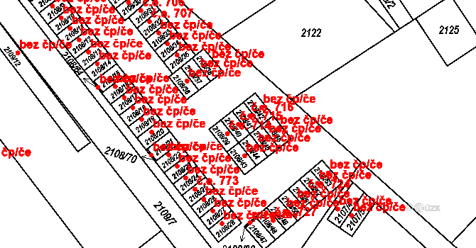 Trnovany 715, Teplice na parcele st. 2108/40 v KÚ Teplice-Trnovany, Katastrální mapa