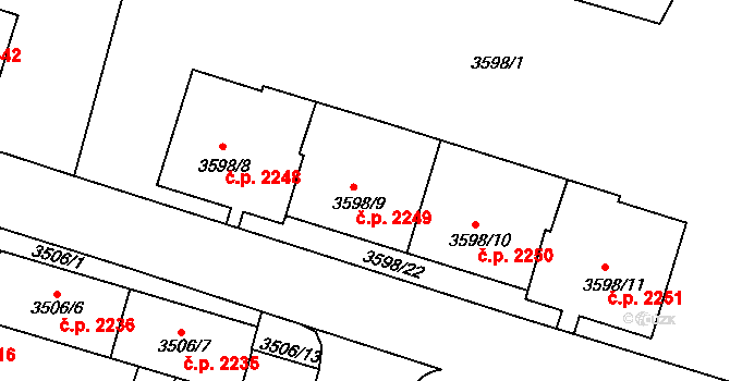 Teplice 2249 na parcele st. 3598/9 v KÚ Teplice, Katastrální mapa