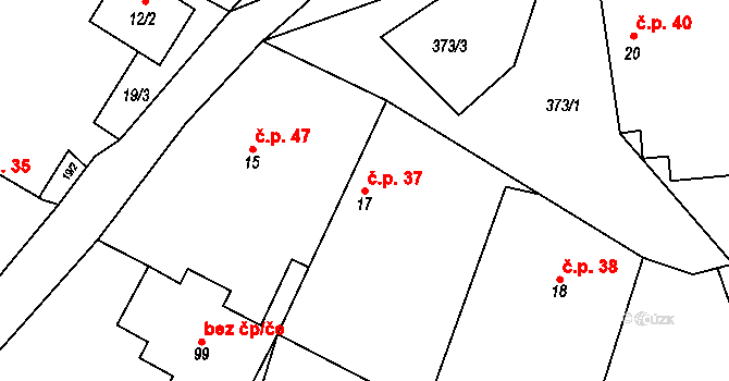 Třesovice 37 na parcele st. 17 v KÚ Třesovice, Katastrální mapa