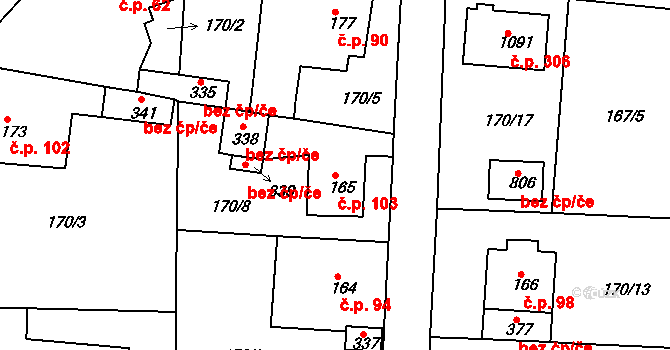 Háje 103, Cheb na parcele st. 165 v KÚ Háje u Chebu, Katastrální mapa