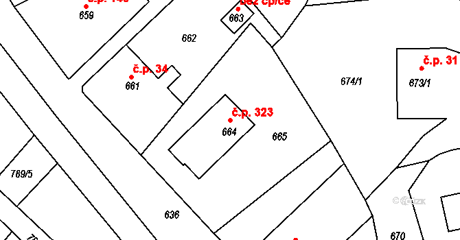 Jablůnka 323 na parcele st. 664 v KÚ Jablůnka, Katastrální mapa