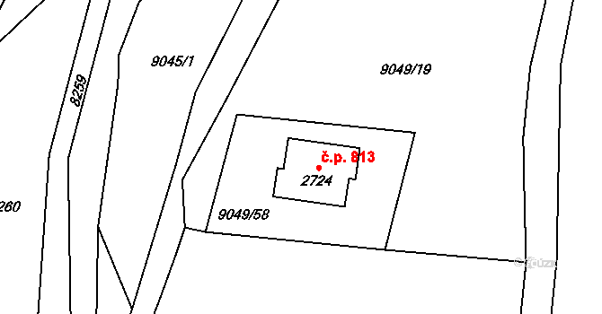 Nový Hrozenkov 813 na parcele st. 2724 v KÚ Nový Hrozenkov, Katastrální mapa