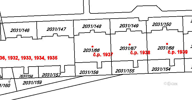 Chodov 1937,1938,1939,1940,, Praha na parcele st. 2031/66 v KÚ Chodov, Katastrální mapa