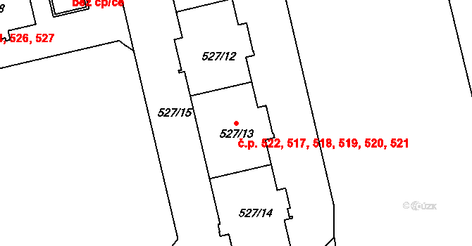 Střížkov 517,518,519,520,521,, Praha na parcele st. 527/14 v KÚ Střížkov, Katastrální mapa