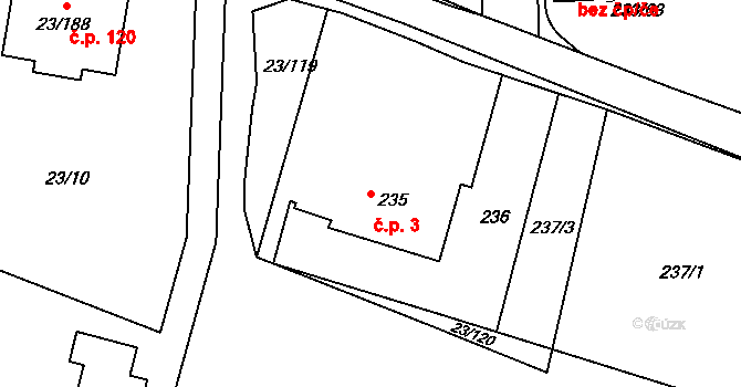 Orlov 3, Příbram na parcele st. 235 v KÚ Orlov, Katastrální mapa