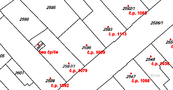 Chomutov 1069 na parcele st. 2596 v KÚ Chomutov I, Katastrální mapa