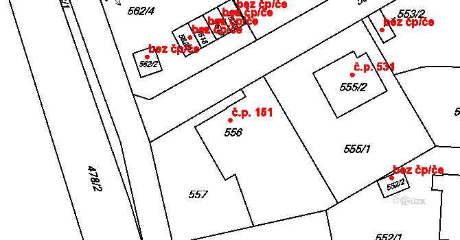 Liberec XI-Růžodol I 151, Liberec na parcele st. 556 v KÚ Růžodol I, Katastrální mapa
