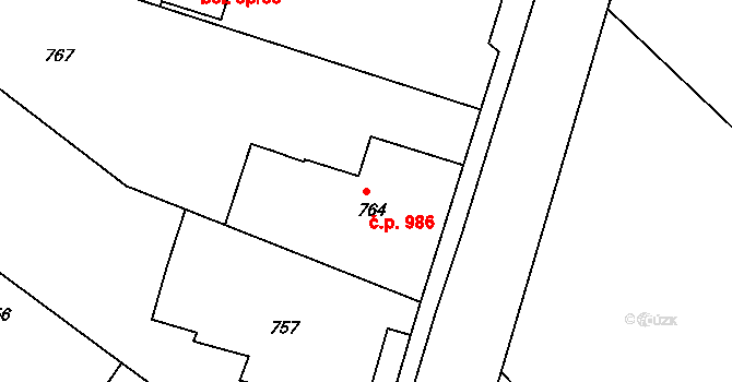 Rumburk 1 986, Rumburk na parcele st. 764 v KÚ Rumburk, Katastrální mapa