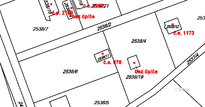 Bolevec 978, Plzeň na parcele st. 2538/11 v KÚ Bolevec, Katastrální mapa