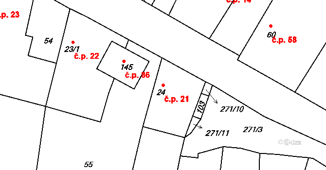 Loukonosy 21, Žiželice na parcele st. 24 v KÚ Loukonosy, Katastrální mapa
