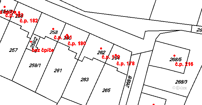 Padochov 179, Oslavany na parcele st. 262 v KÚ Padochov, Katastrální mapa