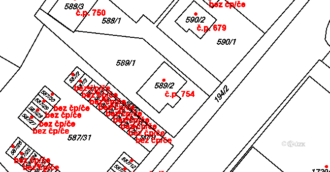 Ďáblice 754, Praha na parcele st. 589/2 v KÚ Ďáblice, Katastrální mapa