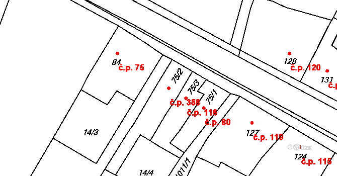 Nučice 358 na parcele st. 75/2 v KÚ Nučice u Rudné, Katastrální mapa