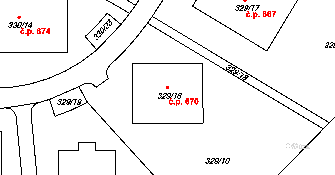 Liboc 670, Praha na parcele st. 329/16 v KÚ Liboc, Katastrální mapa