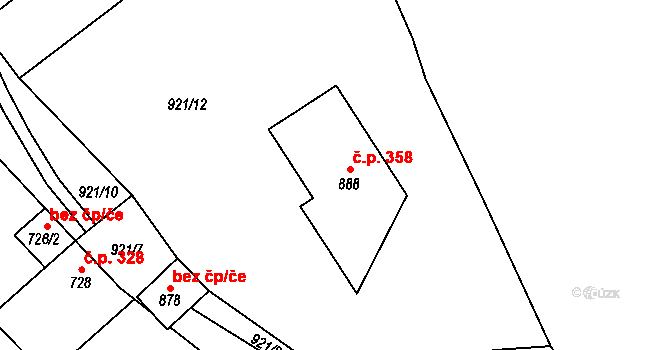 Humny 358, Pchery na parcele st. 888 v KÚ Pchery, Katastrální mapa