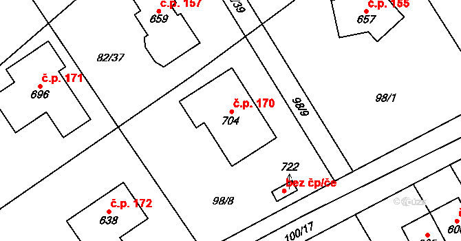 Černolice 170 na parcele st. 704 v KÚ Černolice, Katastrální mapa