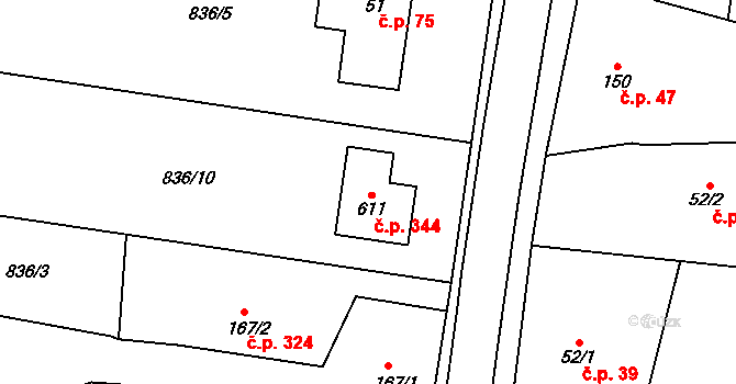 Velká Ves 344, Broumov na parcele st. 611 v KÚ Velká Ves u Broumova, Katastrální mapa