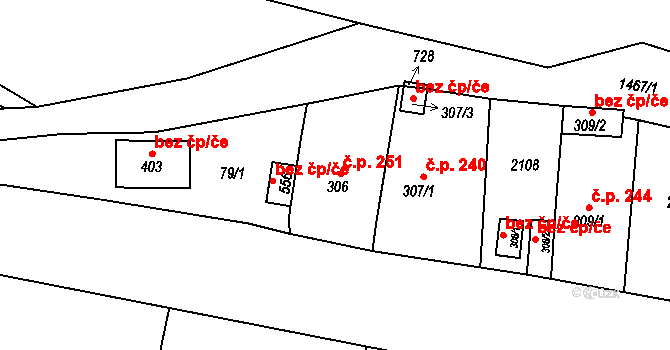 Ryžoviště 251 na parcele st. 306 v KÚ Ryžoviště, Katastrální mapa