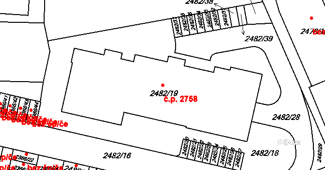 České Budějovice 5 2758, České Budějovice na parcele st. 2482/19 v KÚ České Budějovice 5, Katastrální mapa
