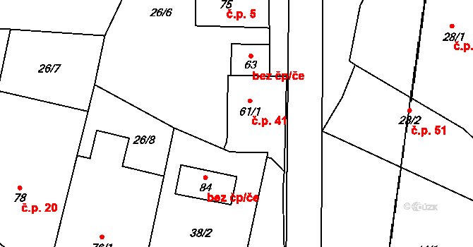 Jetenovice 41, Velký Bor na parcele st. 61/1 v KÚ Jetenovice, Katastrální mapa