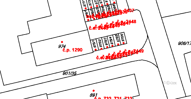 Malenovice 2454, Zlín na parcele st. 975/1 v KÚ Malenovice u Zlína, Katastrální mapa