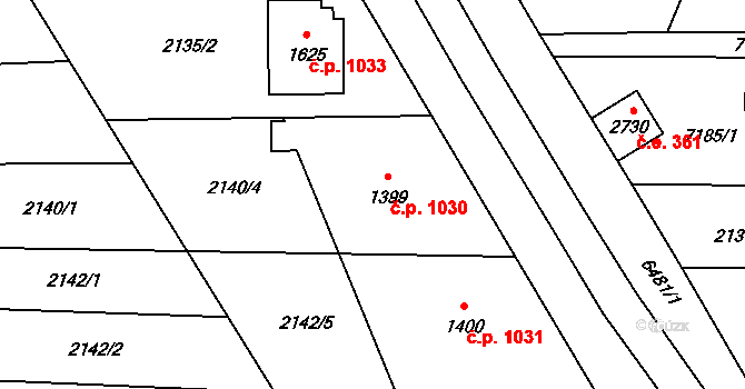 Napajedla 1030 na parcele st. 1399 v KÚ Napajedla, Katastrální mapa
