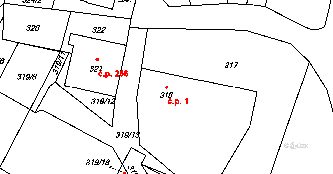Neplachovice 1 na parcele st. 318 v KÚ Neplachovice, Katastrální mapa