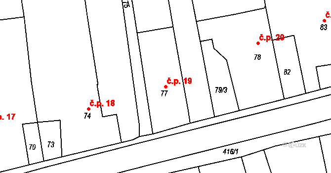 Loděnice 19, Holasovice na parcele st. 77 v KÚ Loděnice, Katastrální mapa