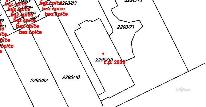 Předměstí 2520, Opava na parcele st. 2290/39 v KÚ Opava-Předměstí, Katastrální mapa
