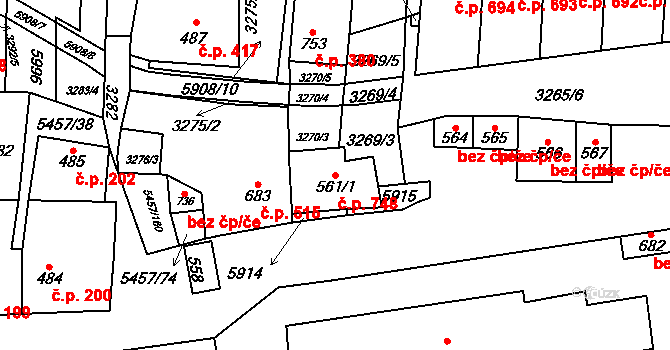 Polešovice 748 na parcele st. 561/1 v KÚ Polešovice, Katastrální mapa