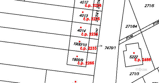 Uherský Brod 2233 na parcele st. 1900/10 v KÚ Uherský Brod, Katastrální mapa