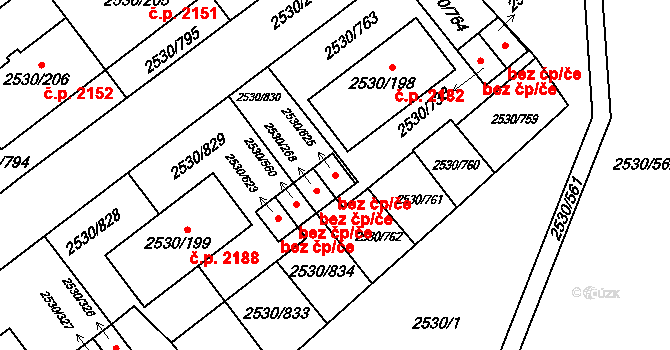 Opava 49955349 na parcele st. 2530/625 v KÚ Opava-Předměstí, Katastrální mapa