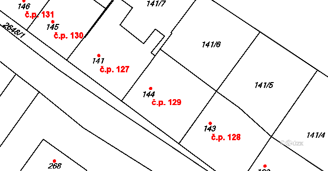 Kluky 129 na parcele st. 144 v KÚ Kluky u Písku, Katastrální mapa