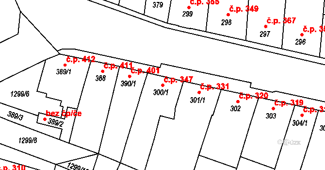 Milevsko 347 na parcele st. 300/1 v KÚ Milevsko, Katastrální mapa