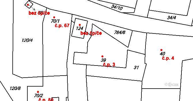 Srlín 3, Bernartice na parcele st. 39 v KÚ Srlín, Katastrální mapa