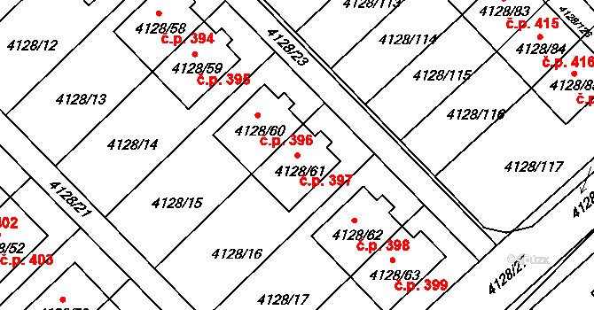 Choceňské Předměstí 397, Vysoké Mýto na parcele st. 4128/61 v KÚ Vysoké Mýto, Katastrální mapa