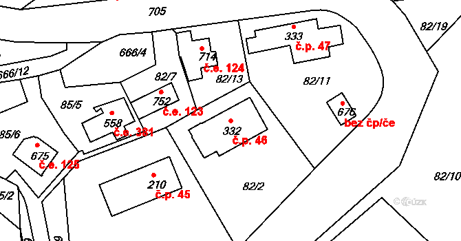 Štěchovice 46 na parcele st. 332 v KÚ Štěchovice u Prahy, Katastrální mapa