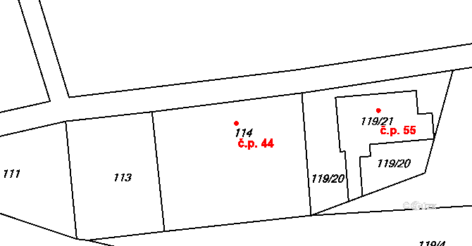 Kleny 44, Provodov-Šonov na parcele st. 114 v KÚ Kleny, Katastrální mapa