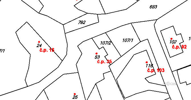 Trnová 35 na parcele st. 53 v KÚ Trnová u Plzně, Katastrální mapa