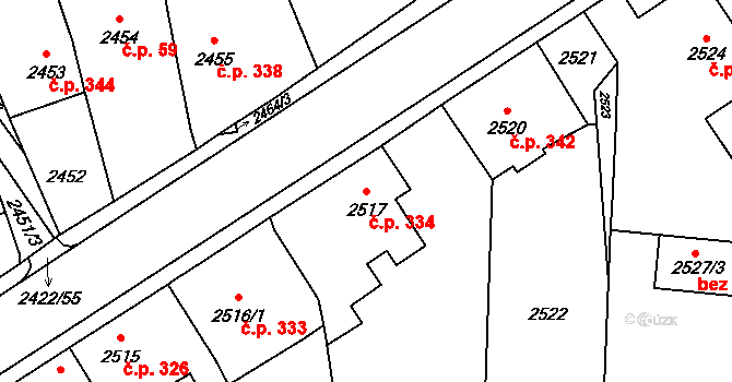Staré Holice 334, Holice na parcele st. 2517 v KÚ Holice v Čechách, Katastrální mapa