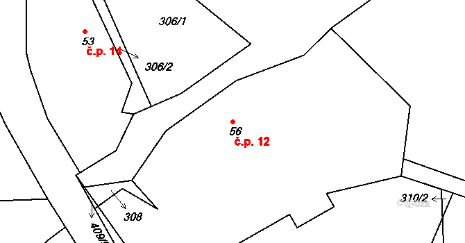 Horní Raškovice 12, Svinčany na parcele st. 56 v KÚ Raškovice u Přelouče, Katastrální mapa