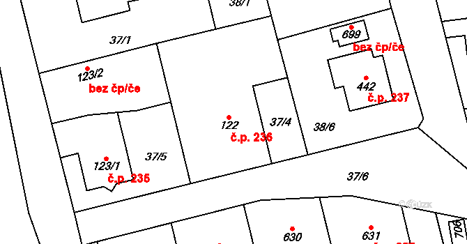 Ohrazenice 236, Pardubice na parcele st. 122 v KÚ Ohrazenice, Katastrální mapa