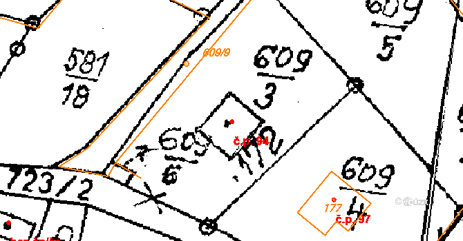 Dolní Rokytá 94, Rokytá na parcele st. 172 v KÚ Dolní Rokytá, Katastrální mapa