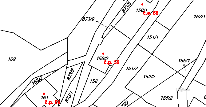 Bukovice 55, Velké Losiny na parcele st. 156/2 v KÚ Bukovice u Velkých Losin, Katastrální mapa