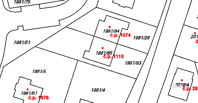 Nivnice 1110 na parcele st. 1981/85 v KÚ Nivnice, Katastrální mapa