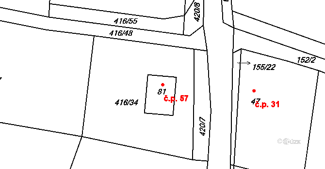 Bošovice 57, Čížová na parcele st. 81 v KÚ Bošovice u Čížové, Katastrální mapa